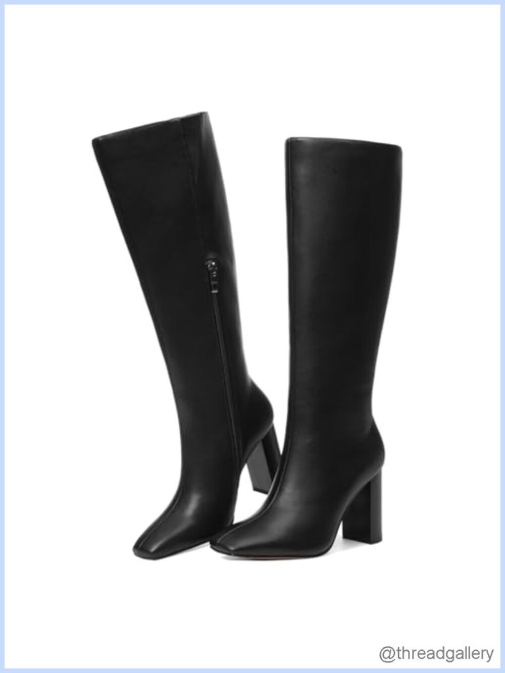 Wide Calf Knee High Boots Square Toe Chunky Block Heel Side Zip PU Leather